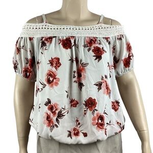 Torrid Ivory Floral Cold Shoulder Georgette Blouse Size 1X